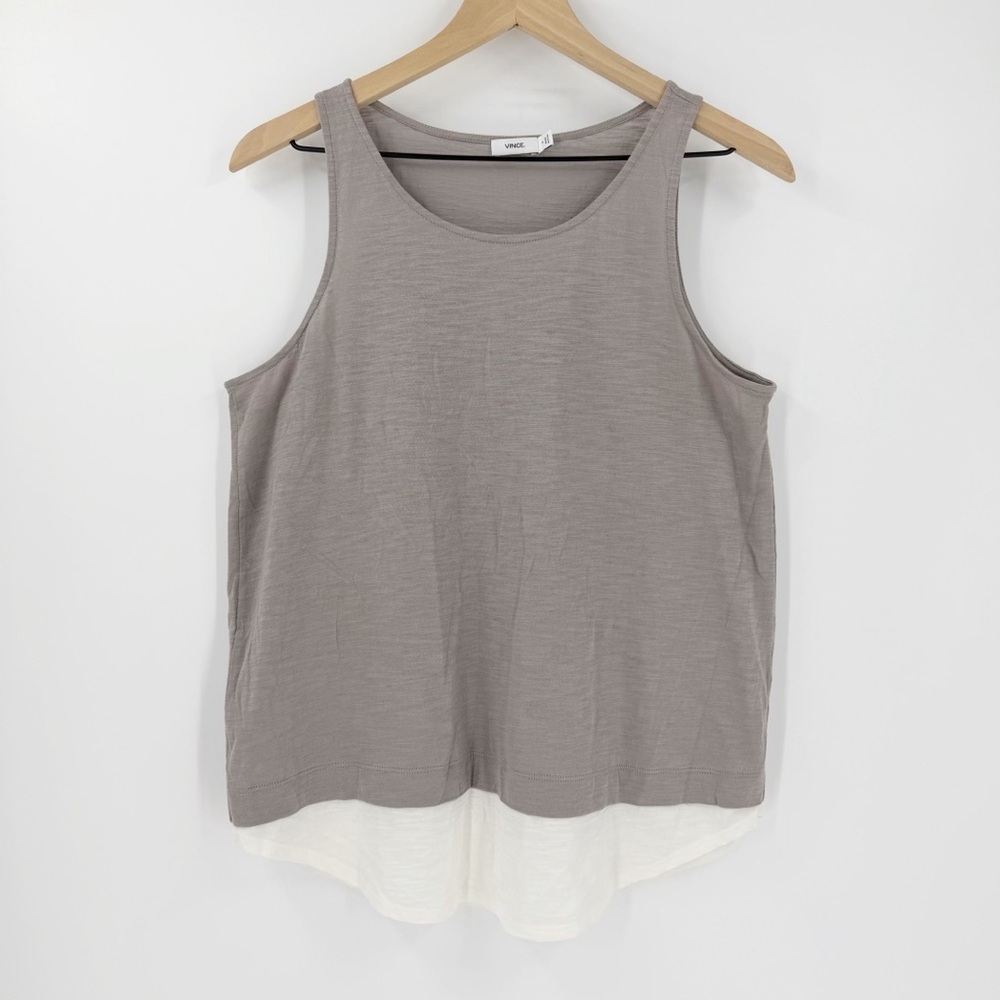 Vince 100% Cotton Two Tone Gray Tank Top M Minimalist Modern Basic Layer